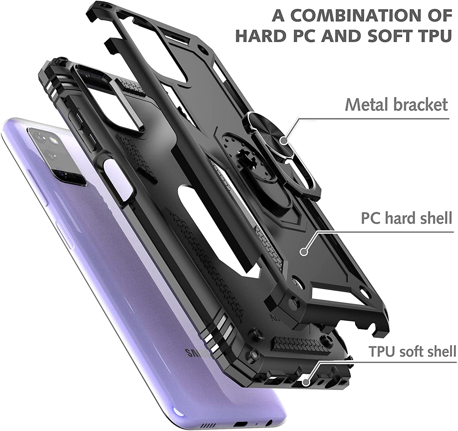 Protectores para celular  para Samsung  A03s Funda reforzada con anillo v2 Negro
